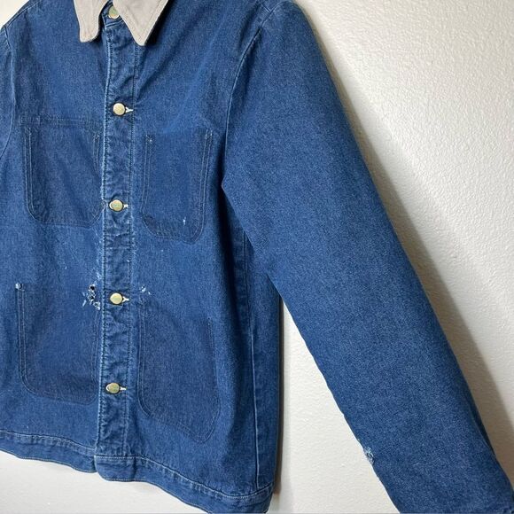 Vintage Pointer Blanket Lined Denim Barn Coat Chore Jacket THRASHED Men Small - Picture 5 of 14